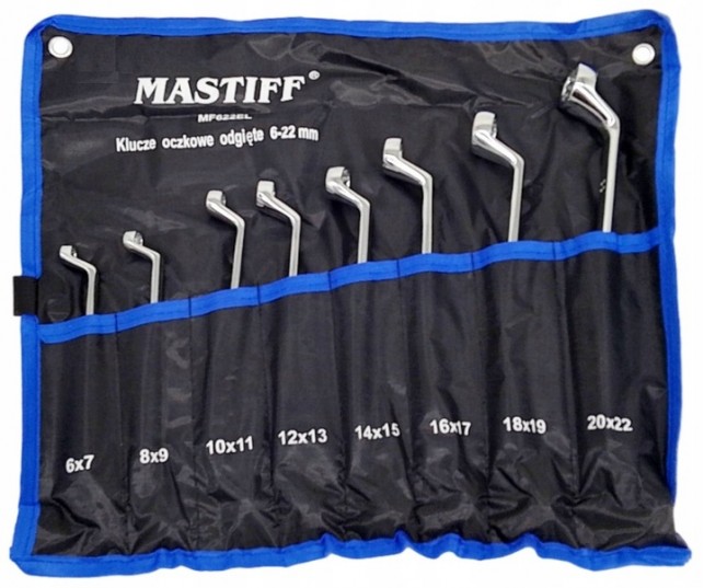Zestaw kluczy 6-22mm 8szt. oczkowo-oczkowych Klucze oczkowe odgięte