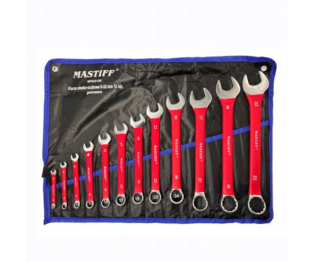 Klucze płasko-oczkowe 12-el. 6-32mm gumowane warsztatowe zestaw kluczy