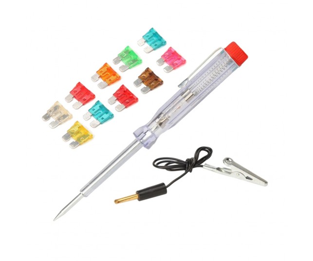 Zestaw bezpieczników samochodowych + próbnik