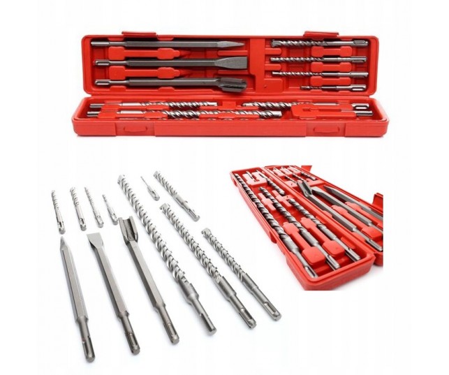 Zestaw 12 Elementów komplet 9 Wierteł S4 + 3 Dłuta SDS+